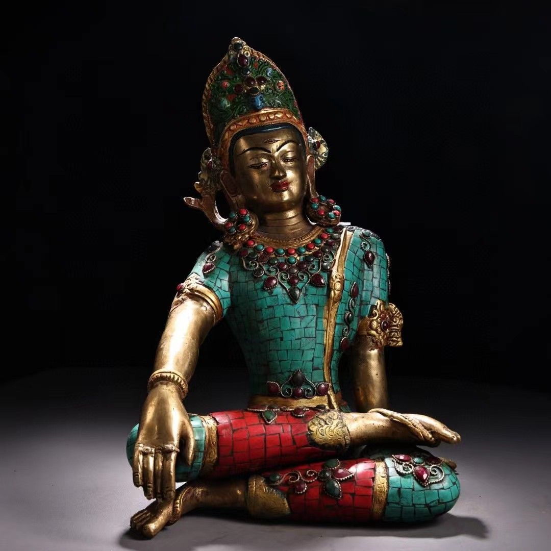 最新作HOT旧時西蔵古寺結縁 銅製流金 觀音菩薩 密宗密教 供養品 擺件 工藝精緻 仏教美術品 仏像