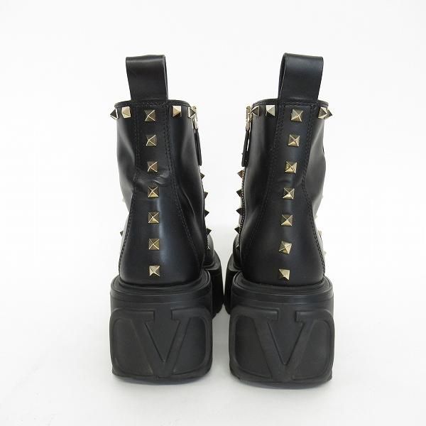 【VALENTINO】スタッズ付き黒レザーブーツ ans ヴァレンティノ VALENTINO ブーツ 厚底ブーツ 35 1/2 黒