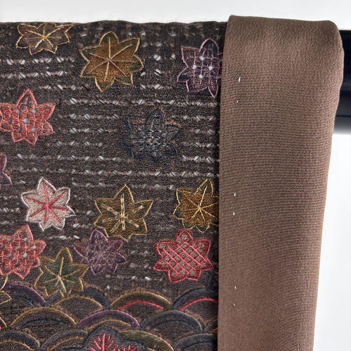 訪問着 身丈164cm 裄丈62cm S 袷 草花 門 金糸 刺繍 薄小豆 正絹 美品  