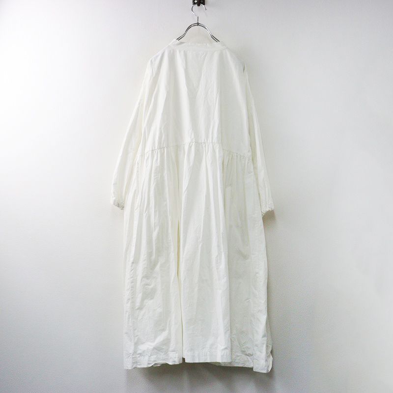 おしゃれコーデ イギリス製 ヤーモ Yarm コットン ノー ワンピース∥オフホワイト ロング フ シャツ マキシ丈 ギャザー 2400014584073 運