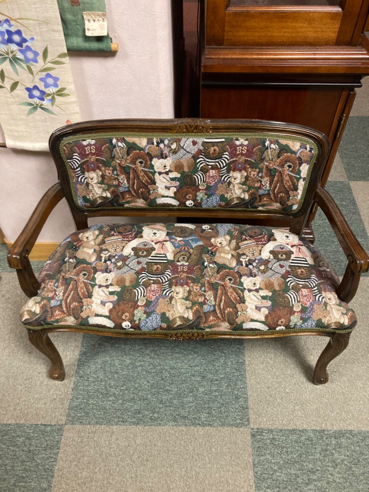 美品✨テディベア柄 子供椅子2脚 アンティーク イタリア製 スモールチェア ドールチェア 小型 椅子 子供椅子 木製 ホワイト