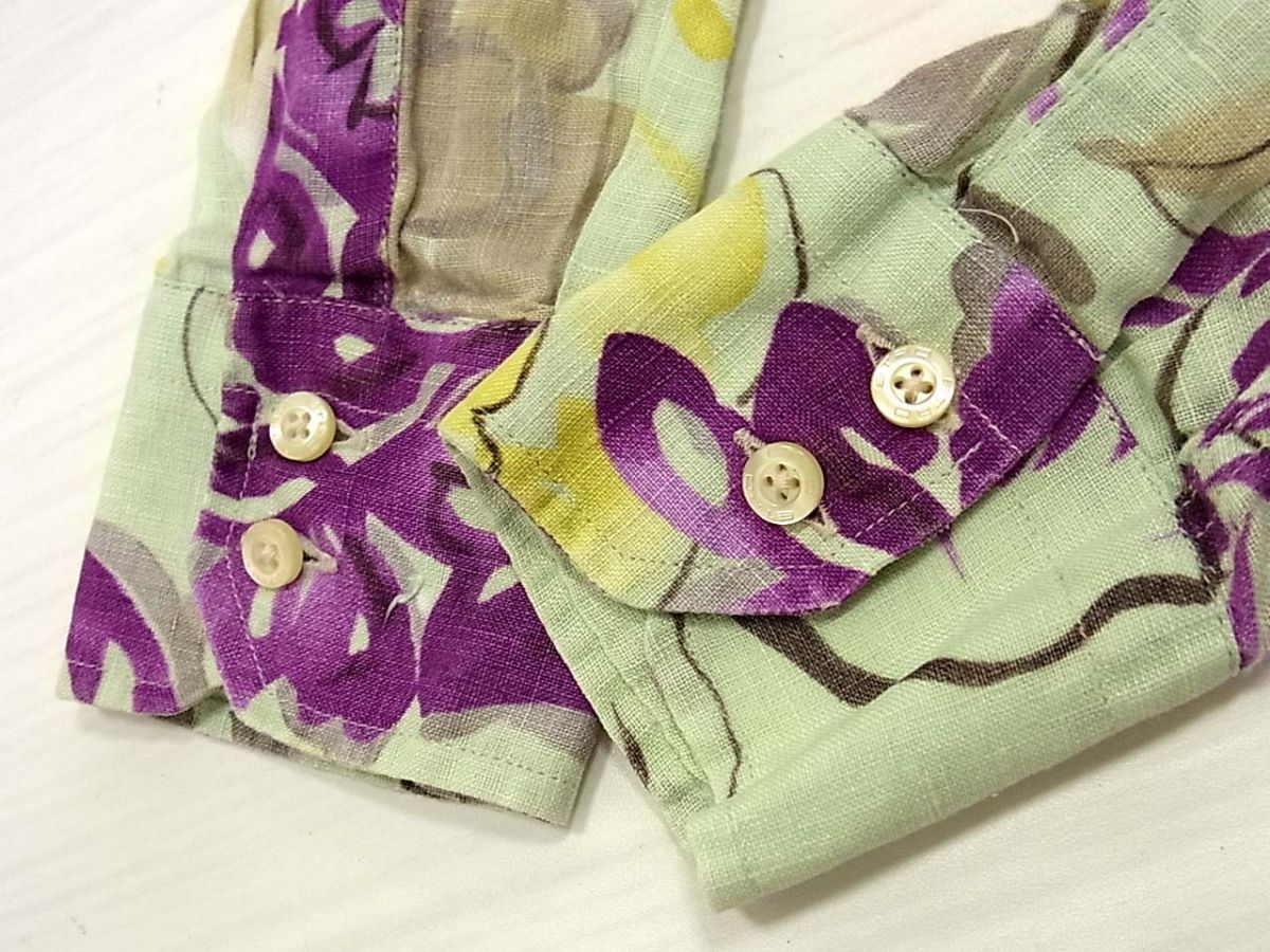 ◇ETRO リネン(麻)100％ 長袖 シャツ ブラウス マルチ花柄 ロゴボタン  