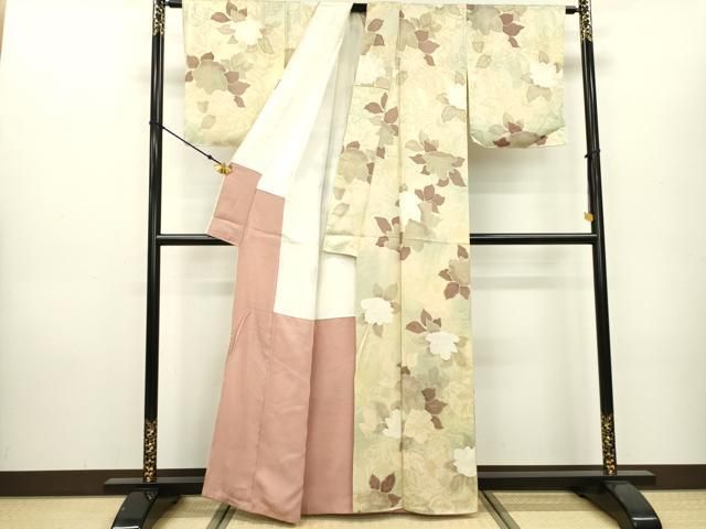 平和屋着物▽上質な小紋 単衣 地紋起こし 草花文 暈し染め