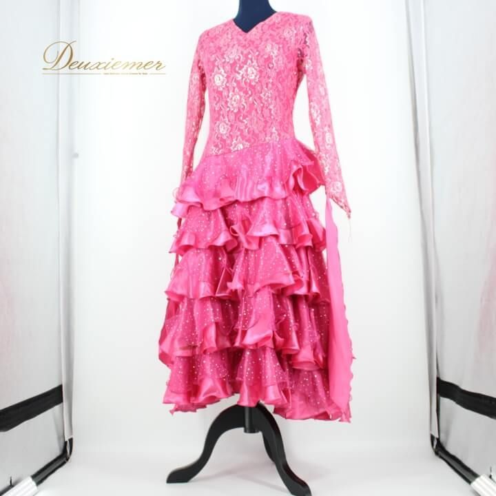 社交ダンス 衣装 ドレス ワンピース レッスンウェア レディース オールシーズン prima boutique プリマブティック ピンク系 キラキラ ホログラム フリル 派手 目立つ フォーマルドレス ダンスウェア パーティードレス 女性用華やか LLC-HASEGAWATOSO_COM