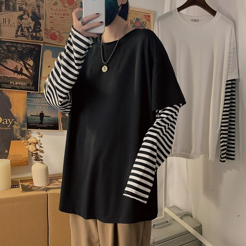 メンズ長袖ボーダーレイヤード切替シャツおしゃれ着回し 楽天市場】重ね着風Tシャツ メンズ 長袖 春 レイヤード ボーダー