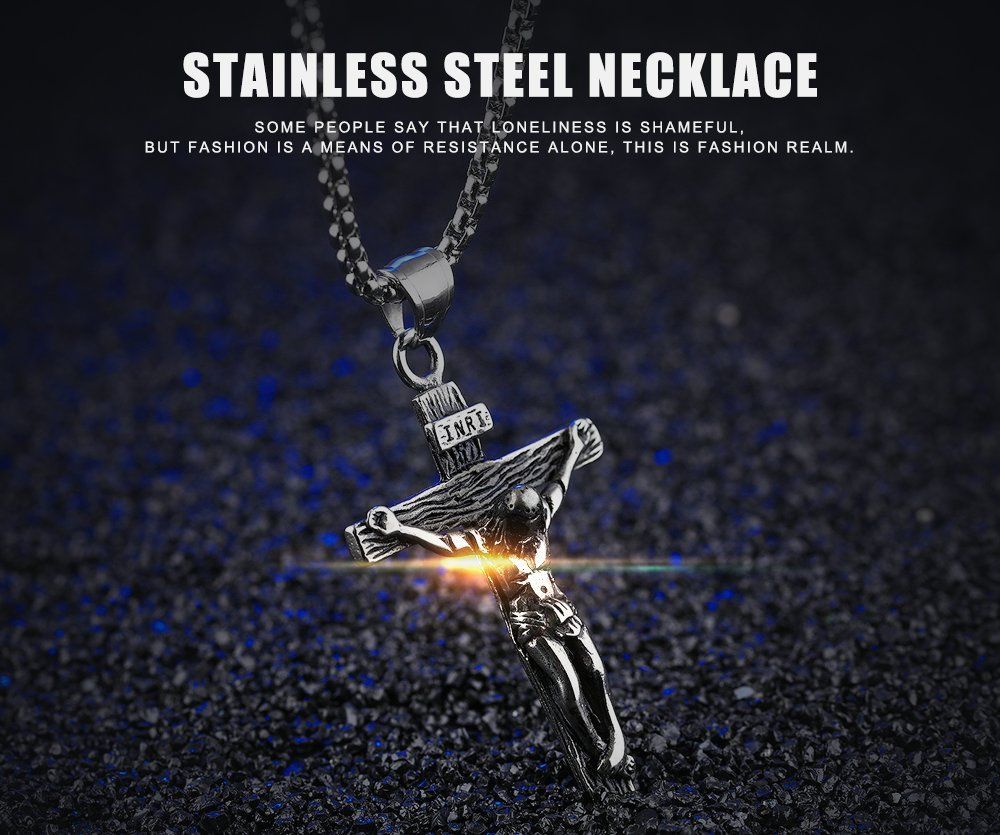 パーティー お守りネックレス 厄除け キリスト ペンダント クロス イエス ブラック アンティーク風 ステンレス シルバー メンズ ネックレス 十字架 ブランド Rockyu