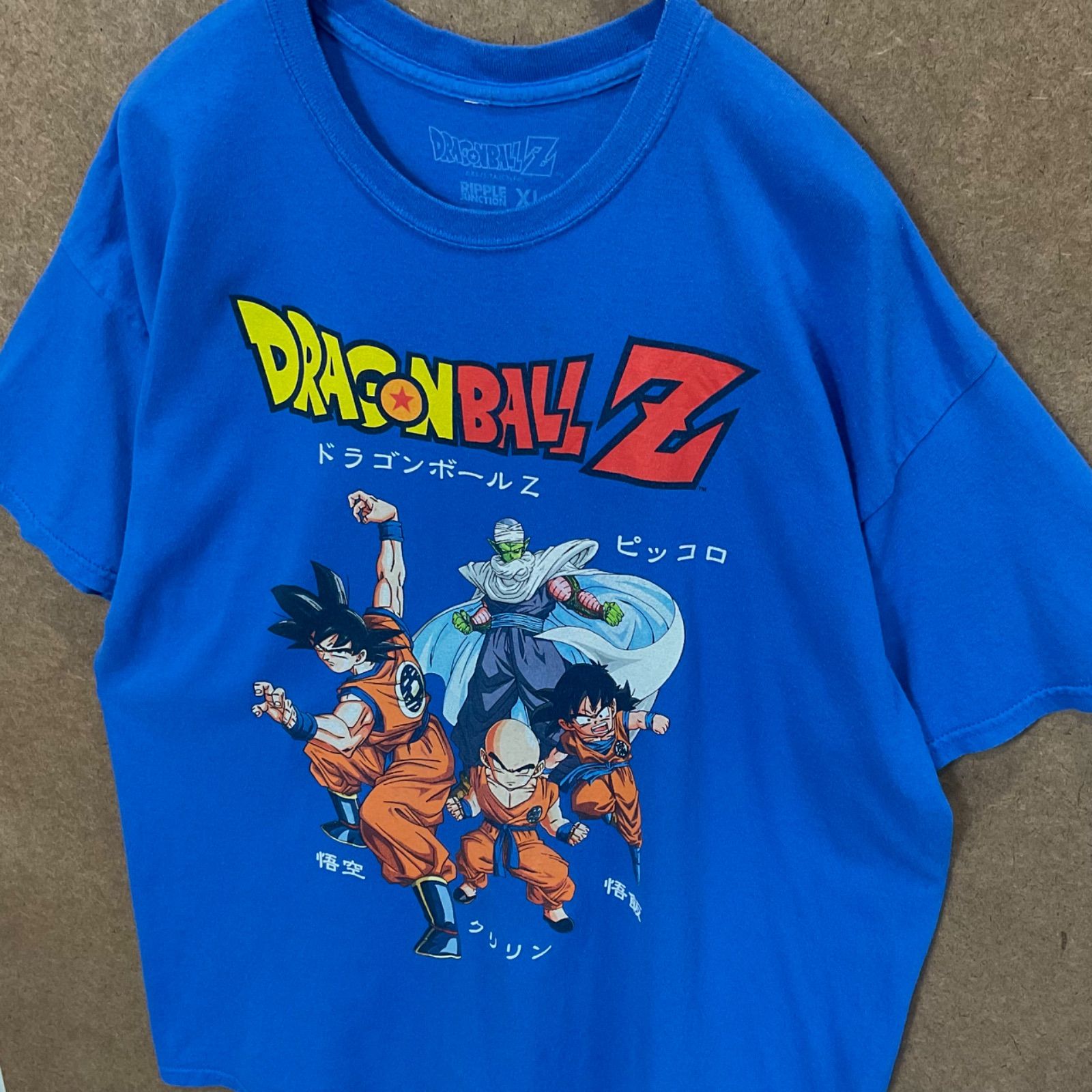 US古着 ドラゴンボールZ TVアニメ 日本語プリント ビッグサイズ半袖tシャツ青XL