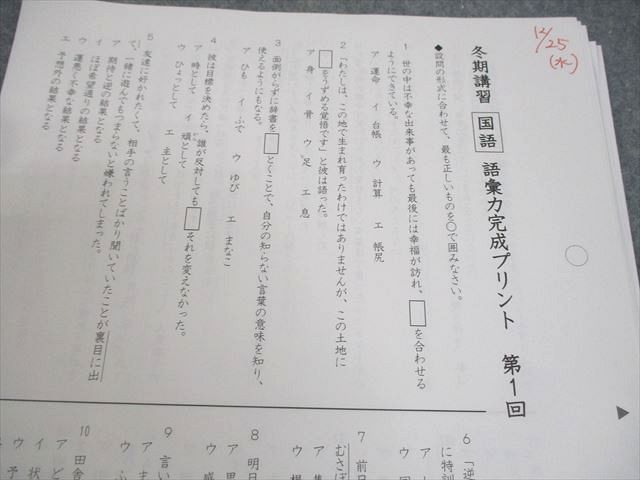 SS特訓 冬期講習 正月特訓　語彙力完成プリント　サピックス　❴非売品❵ SAPIX サピックス 小6 国語 SS特訓/冬期講習/正月特訓 語彙力完成