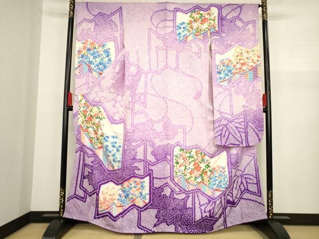 平和屋着物□豪華振袖 絞り 屏風花文 暈し染め 金彩 正絹 逸品