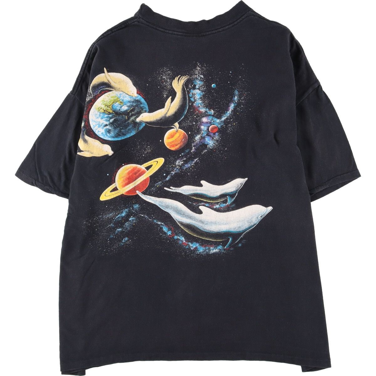 古着 90年代 Harlequin アニマル柄 惑星柄 両面 プリントTシャツ USA製  