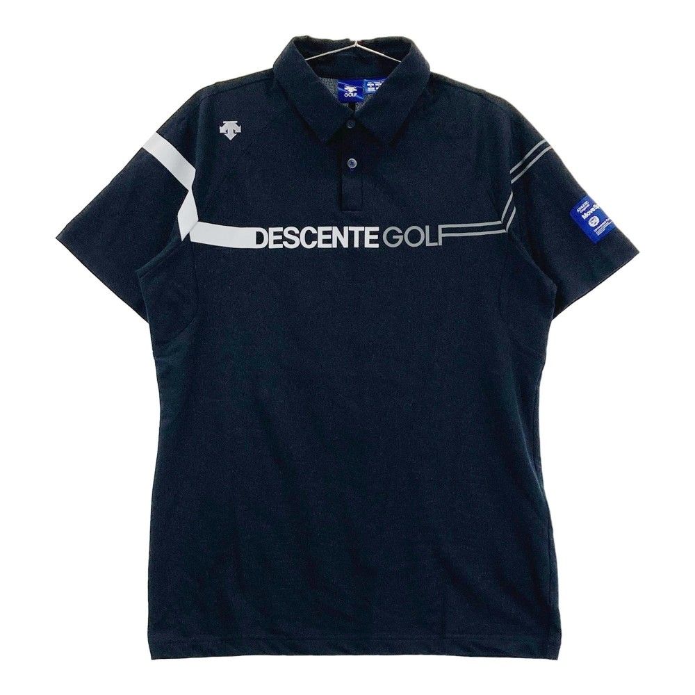 サイズ：O DESCENTE GOLF デサントゴルフ  半袖ポロシャツ ボタンダウン  ブラック系 [240101480480] ゴルフウェア メンズ ストスト DESCENTE GOLF デサントゴルフ 半袖ポロシャツ ボタンダウン