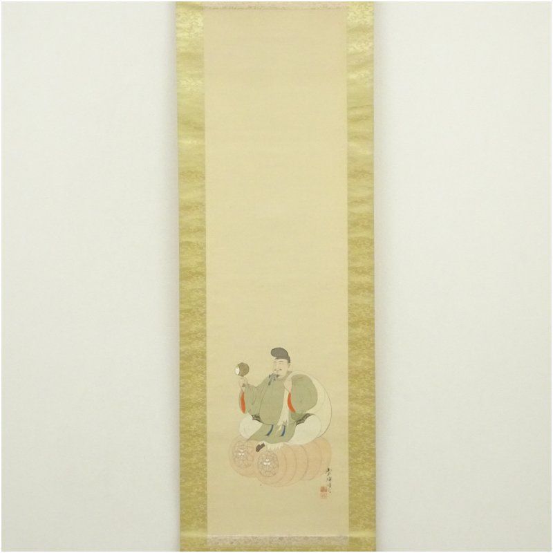 田中頼璋筆 大黒天 肉筆絹本掛軸 保護箱 掛け軸 床の間 書 おしゃれ 絵画 表具 芸術 茶道 年中掛け インテリア 茶掛 掛物 和室