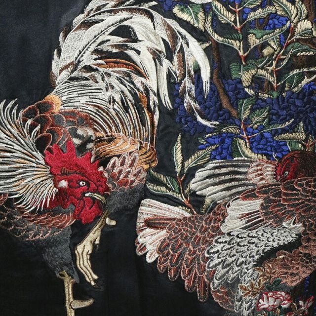 花旅楽団/ハナタビガクダン 紫陽花と鶏刺繍 和柄スカジャン （SSJ-018 