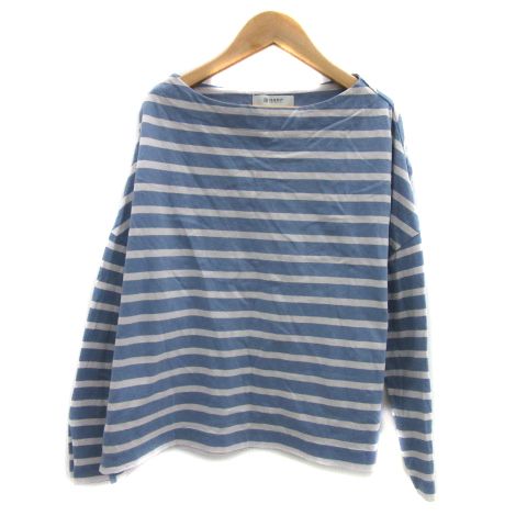 ナノユニバース nano universe Tシャツ カットソー 長袖 ボートネック ボーダー柄 オーバーサイズ F 水色 ライトブルー ライトグレー /YS18