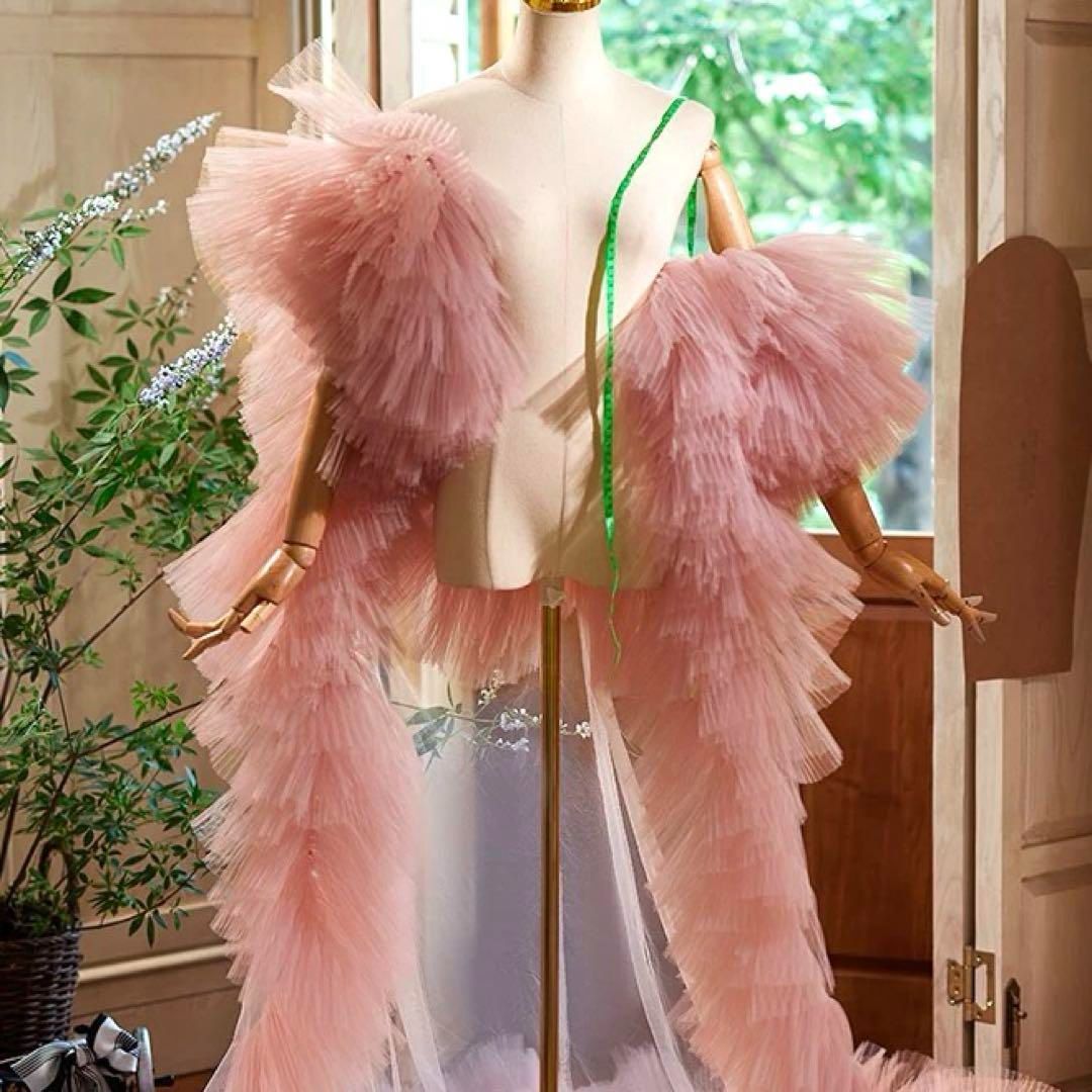 25年 ♥ フリルスリーブのゴージャスなロングショール ピンクベージュ