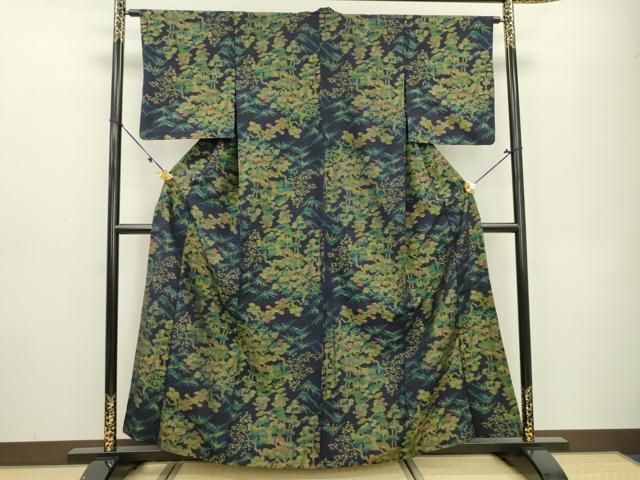 平和屋着物▽上質な小紋 単衣 霞樹林文 暈し染め 正絹