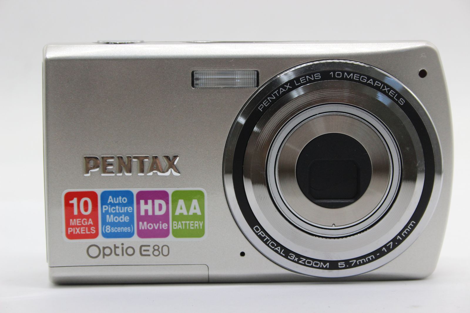 リコー 【極美品 返品保証】【単三電池で使用可】ペンタックス Pentax Optio E80 3x 元箱付き バッテリー付き コンパクトデジタルカメラ s4870