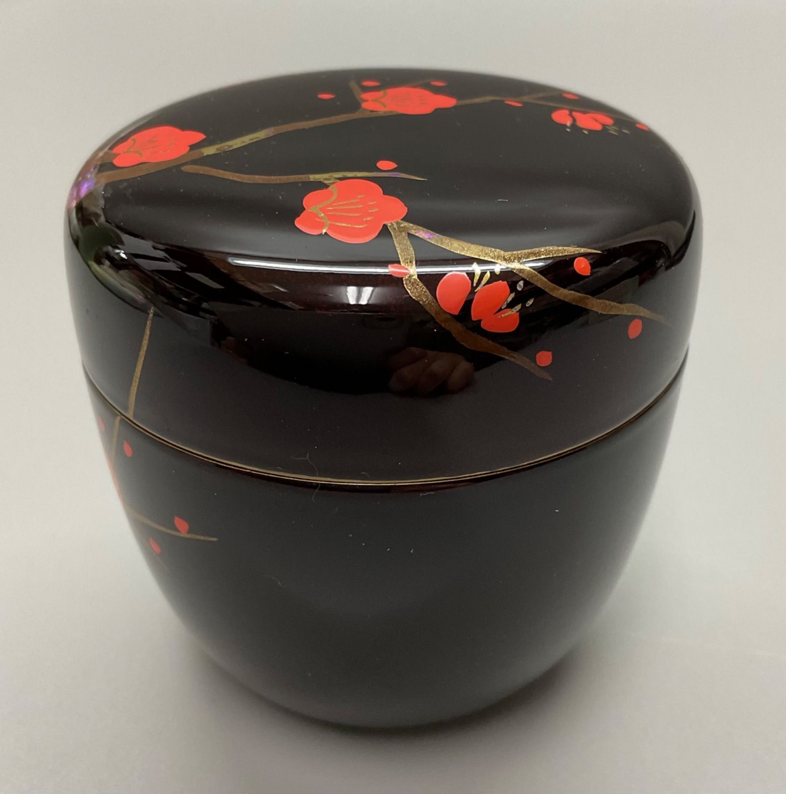 S19 茶道具棗なつめ東雲溜塗中棗梅に鶯蒔絵蒔絵内梨子地重さ63.6