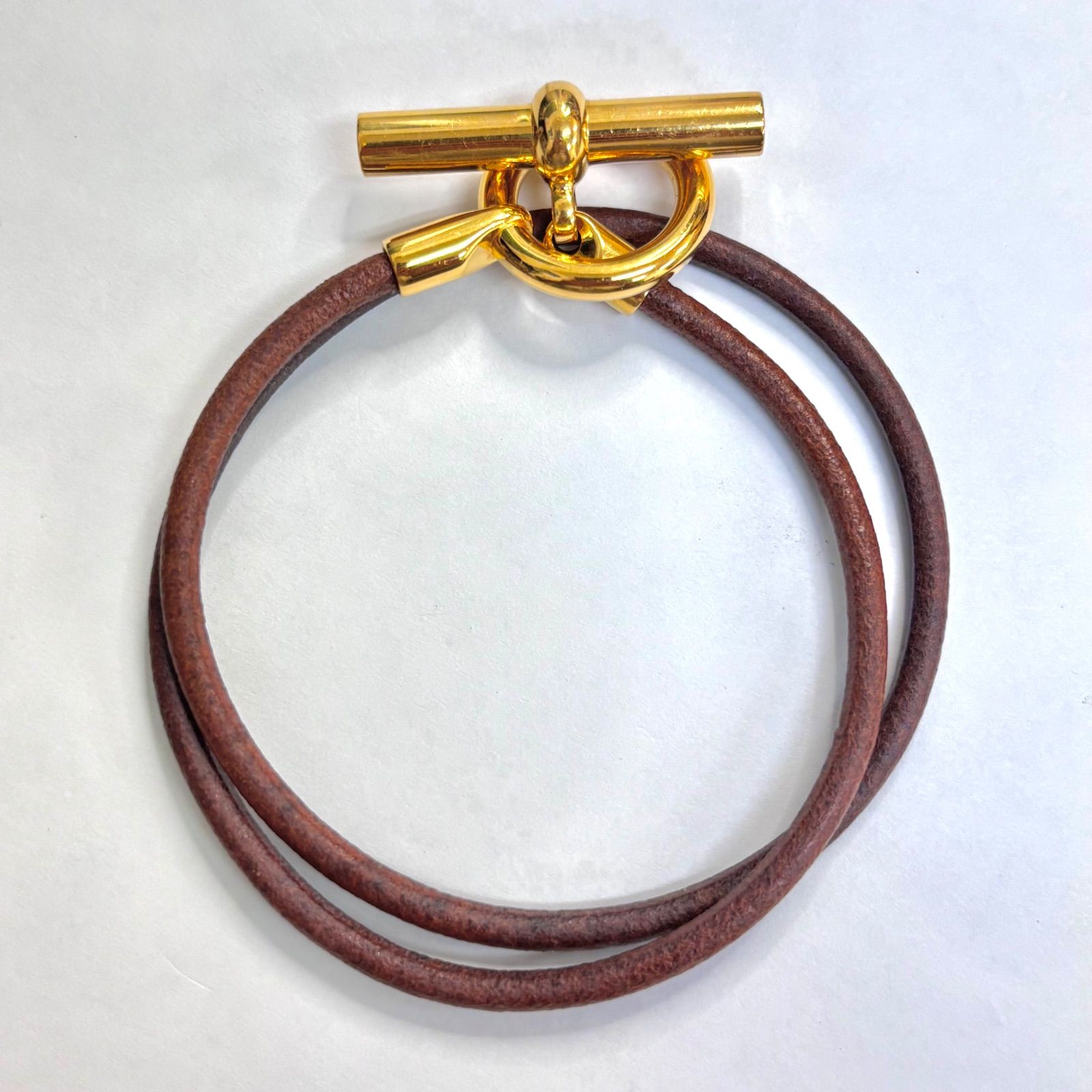 美品⭐️HERMÈS エルメス】 レザーコードブレスレット トグル式