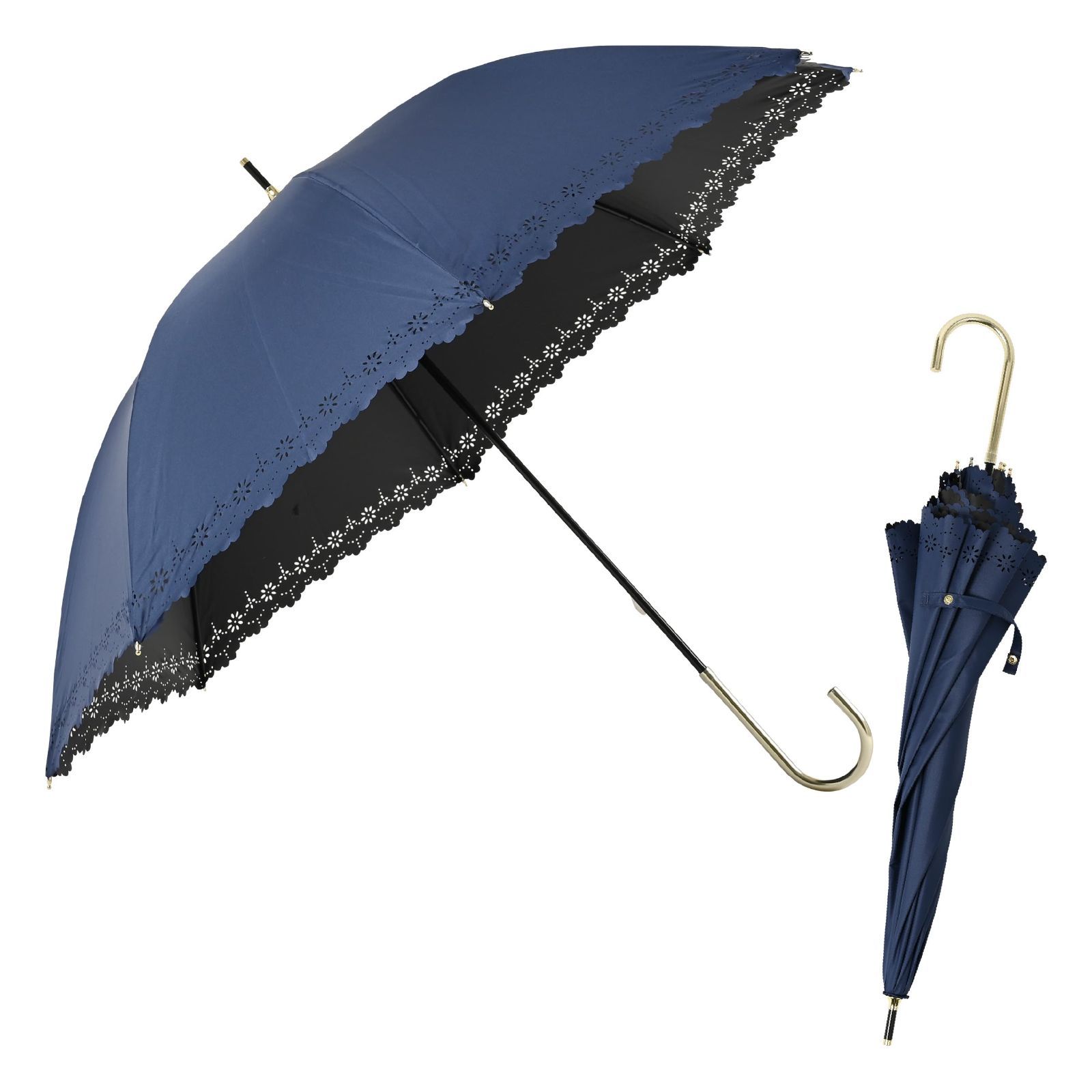 Color FL130|ネイビー 日傘 レディース 長傘 UVカット 晴雨兼用 100 遮光 軽量 UV 99.9%以上 遮熱効果 ヒートカット 花柄 レース パラソル a.s.s.a FL089|ネイビー