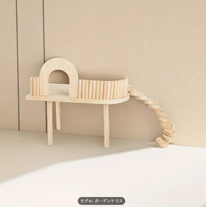 インタラクティブな二層木製ハムスター遊びプラットフォーム - 小動物用天然無垢材ケージアクセサリー