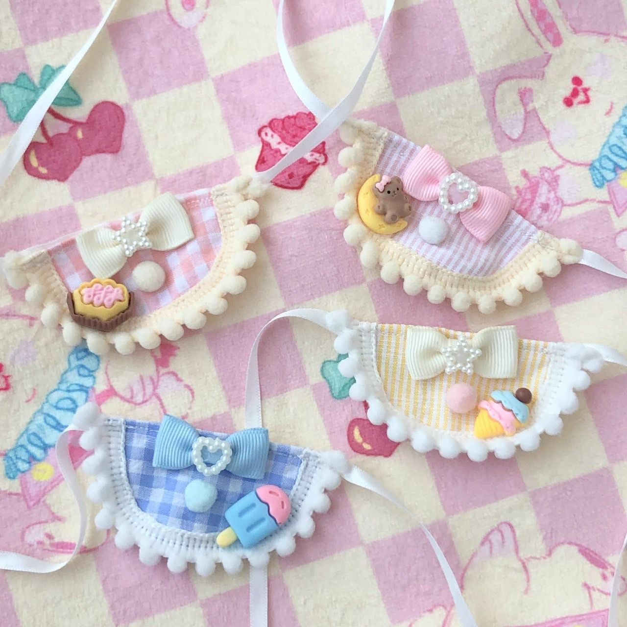 10cm】 ぬい服 かわいい ピンク チェック柄のスタイ 着ぐるみ服
