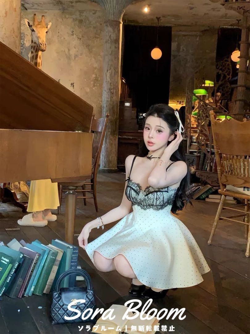 大人かわいいドット柄ミニドレス❤️結婚式・パーティ用スタイルアップ 新品未使用大人かわいいドット柄ミニドレス 結婚式・パーティ用