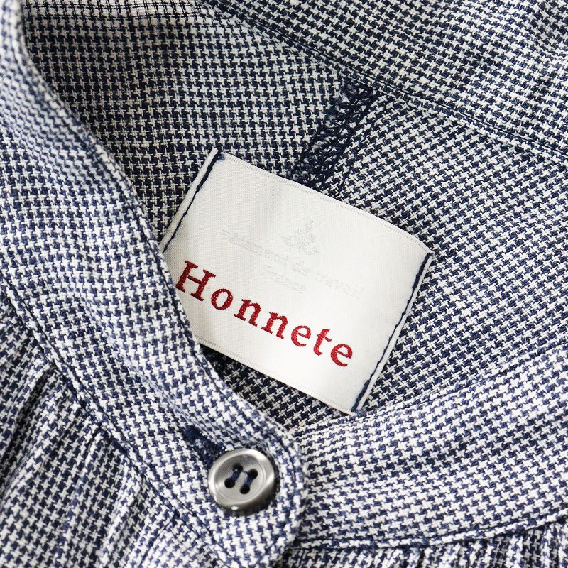 23ss Honnete オネット　リネンワンピース Honnete（オネット） リネンハーフスリーブノーカラーワンピース