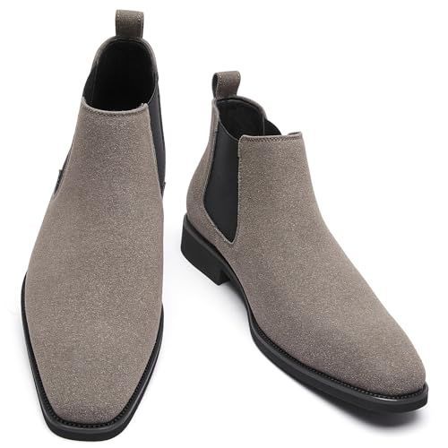 グレー(本革 サイドゴアブーツ)_25.0 cm 3E [フォクスセンス] ブーツ チェルシーブーツ メンズ サイドゴアブーツ 本革 チャッカーブーツ スエード ビジネスシューズ 革靴 ドレスシューズ 高級レザー 軽量 フォーマル 通勤用 グレー 25.0cm
