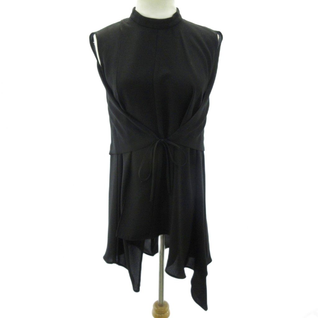 エンフォルド ENFOLD 22AW PEジョーゼット アシンメタック ブラウス シャツ 黒 ブラック 38 約M 300FA230-0420