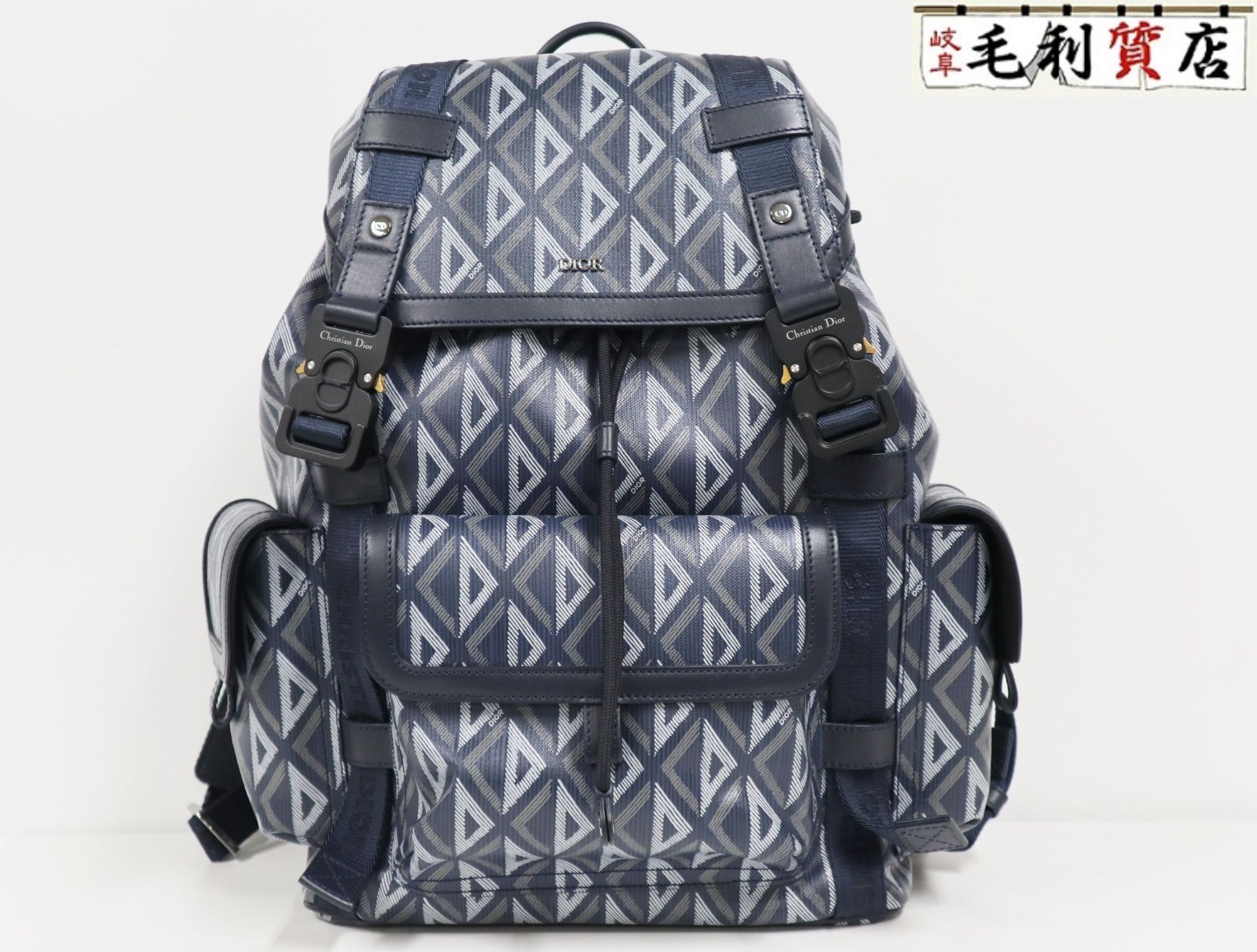 CHRISTIAN DIOR ロゴリュック ネイビー AUTHENTIC DIOR 3D RUBBERIZED EMBOSSED LOGO MESH BACK