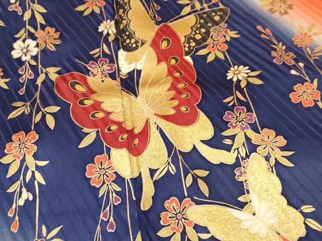 平和屋着物[]女の子 十三参り 子供 袋帯セット 花蝶文 暈し染め