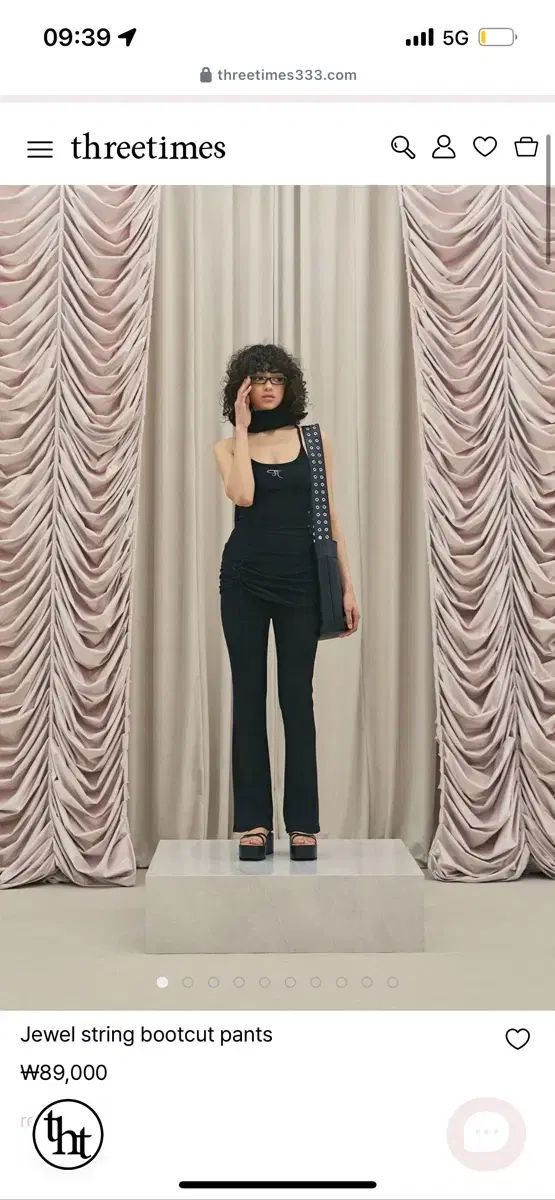 threetimes スリータイムズ ジュエリー シャーリング ブーツカット パンツ 黒 M