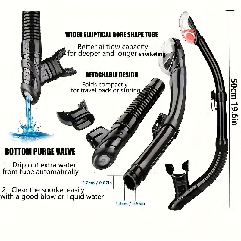 1個 大型フレームスイムマスク、ドライトップスノーケル付き、ブラック