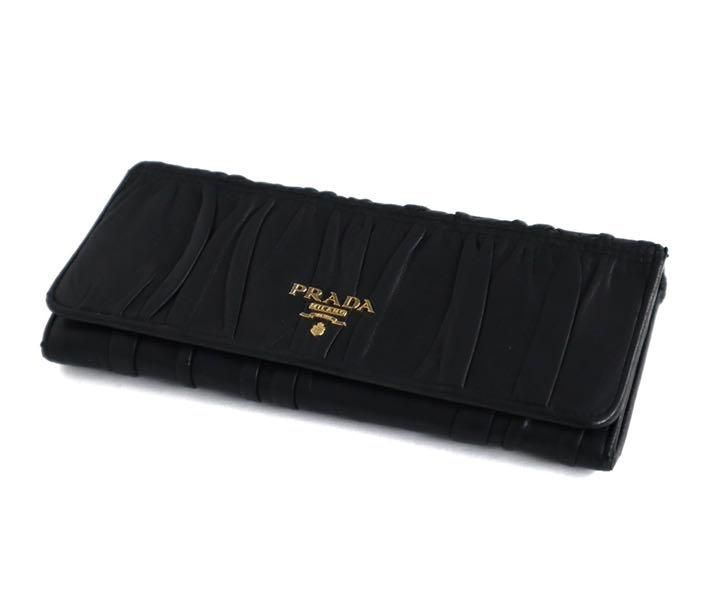 PRADA プラダ 長財布 ギャザー レザー 定価88000円 黒 - メルカリ