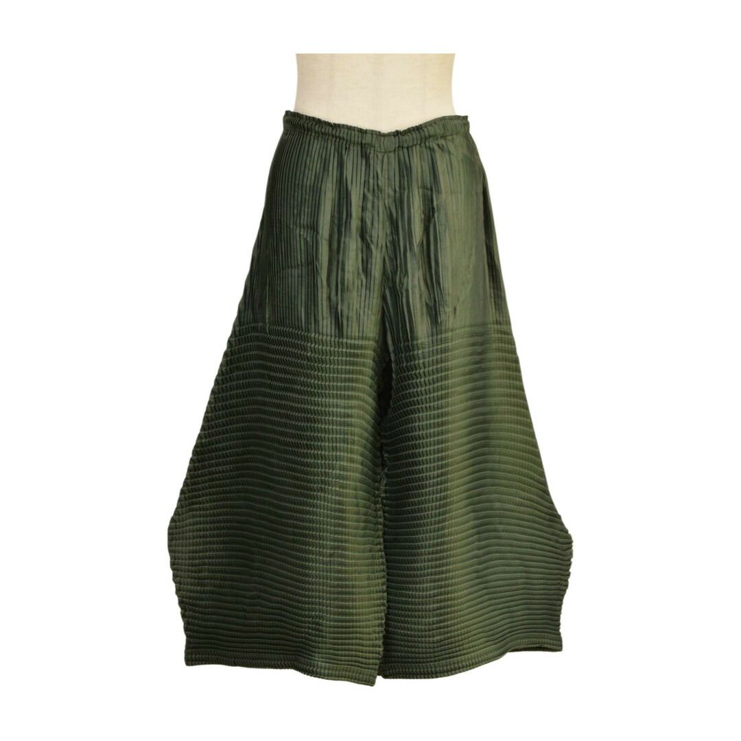 ミー イッセイミヤケ me ISSEY MIYAKE プリーツ ワイドパンツ ポリエステル MI53FF331 カーキ レディース F-L8368