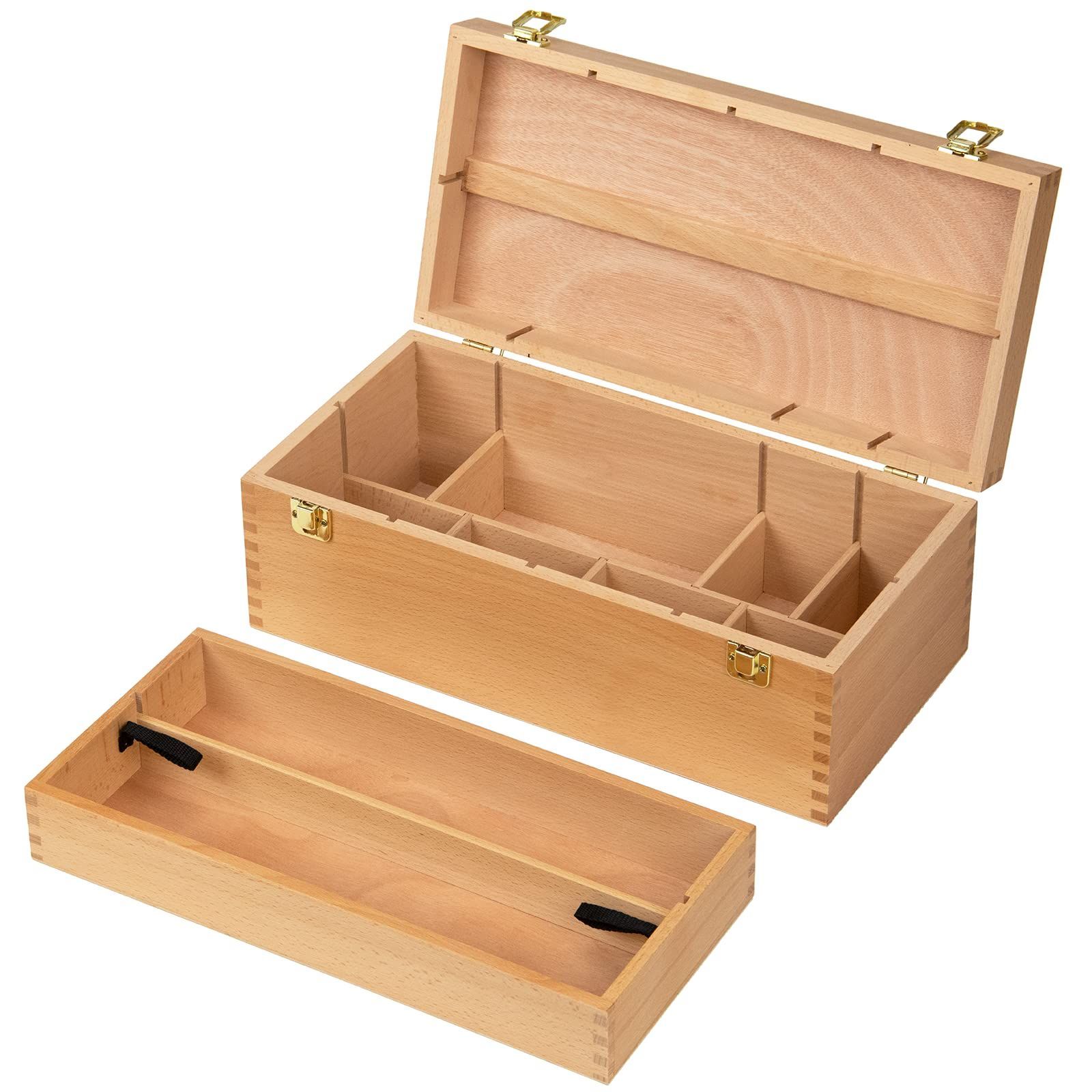 人気商品 多機能 41×21×18cm 整理用 収納用 画筆入れ 文具入れ 小物入れ 工具入れ 美術品木箱 収納ケース 収納盒 収納箱 手芸用品 携帯 仕切りトレイ付き ブナ木製 道具箱 収納ボックス MEEDEN