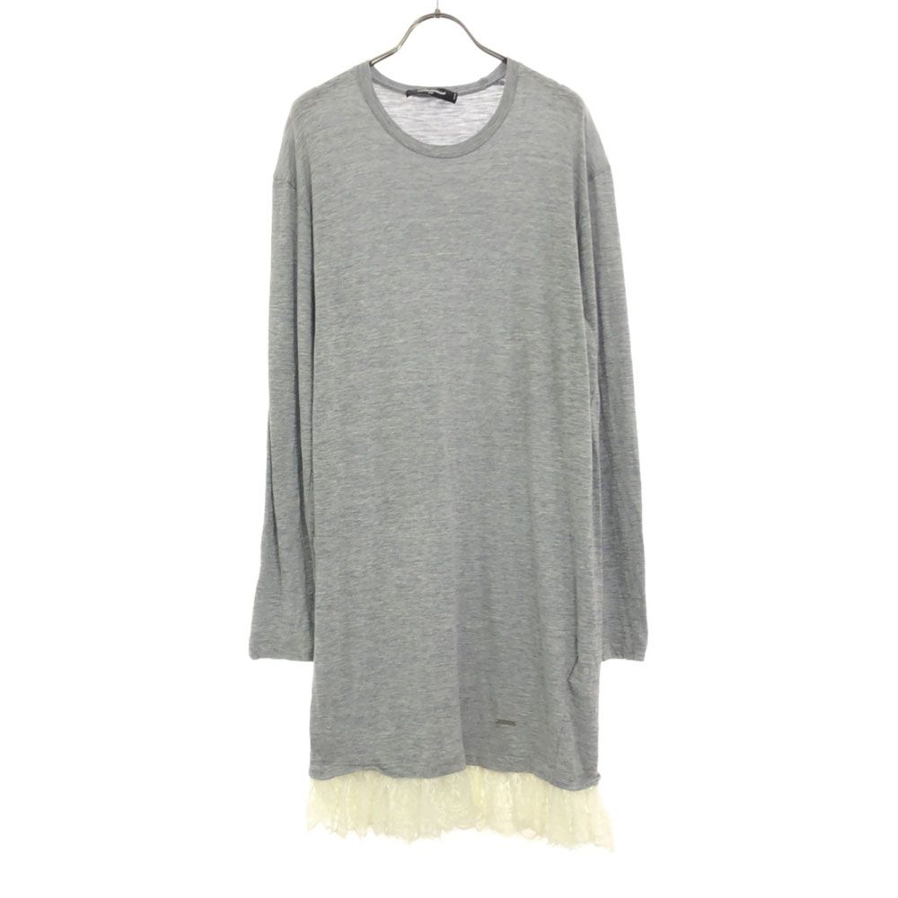 ディースクエアード イタリア製 長袖 裾レース ニット 膝丈ワンピース XS グレー DSQUARED2 レディース ディースクエアード イタリア製 長袖 裾レース ニット 膝丈ワンピース