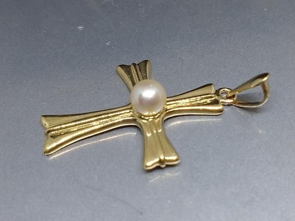  K 18 1 Pパール クロスデザイン ペンダントトップ 1.3 g 十字架 YG 18金イエローゴールド その他 アクセサリー