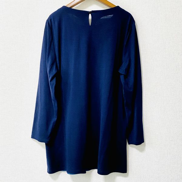 anc レリアン Leilian チュニック 13 紺 青 ニット バックボタン チェック柄 大きいサイズ レディース 952809
