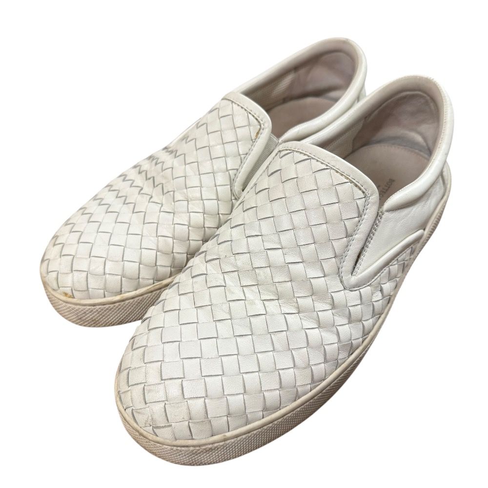 BOTTEGA VENETA ボッテガヴェネタ イントレチャートレザー スリッポン スニーカー 25.5cm相当 アイボリー メンズ 古着