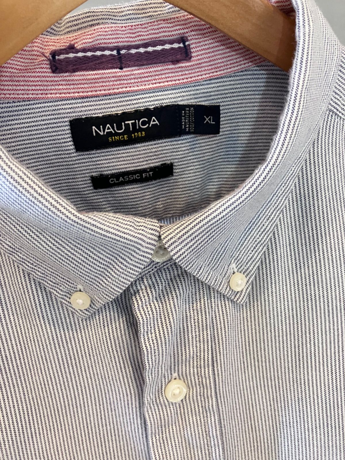 NAUTICA 長袖 ストライプシャツ ライトブルー CLASSIC FIT XLサイズ