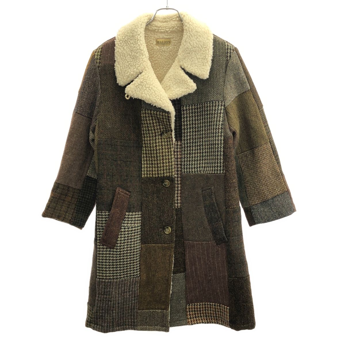malion vintageパッチワーク ボア襟 ロングコート