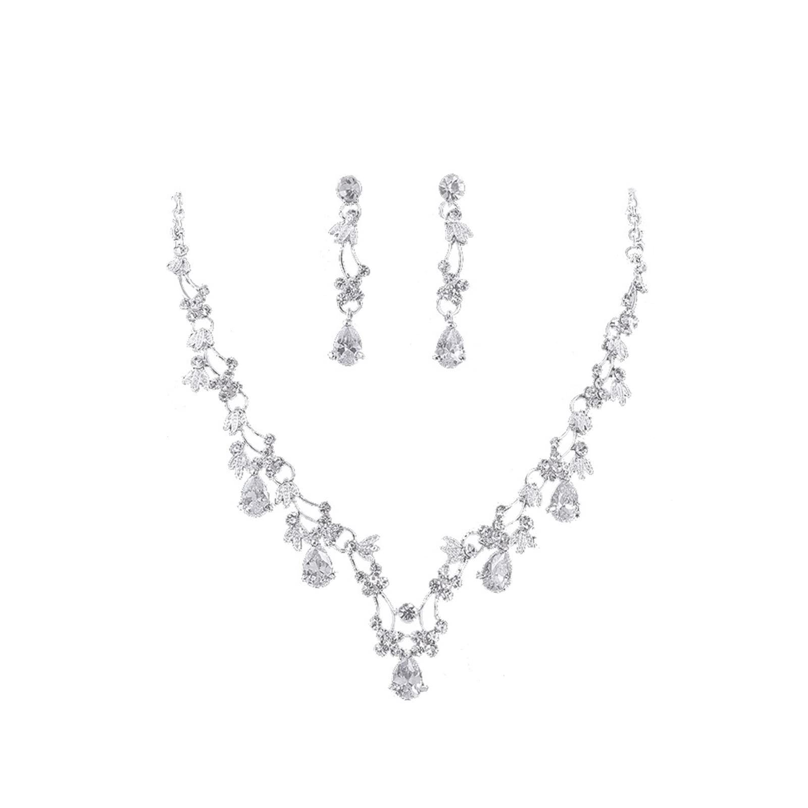 花嫁 イヤリング キラキラ ブライダル クリスタル レディース 2点セット ピアス ネックレス プレゼント Doyime シルバー