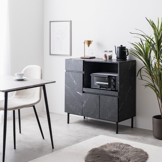 ファッション 【幅86cm】Ellis 大理石柄レンジ台