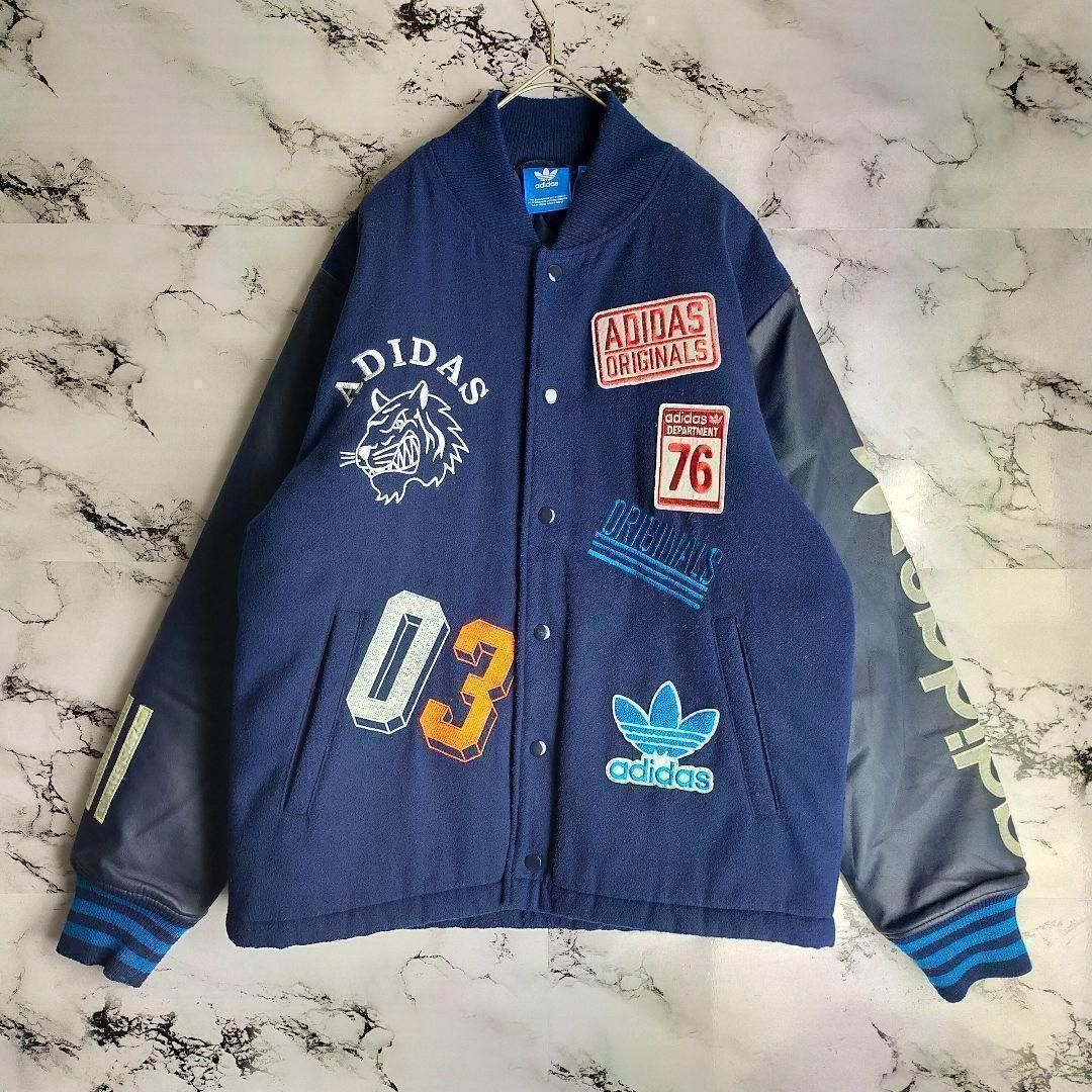 アディダス Lサイズ ワッペン刺繍 スタジャン 即 モデル トレフォイル ヴィンテージ感 古着 人気モデル