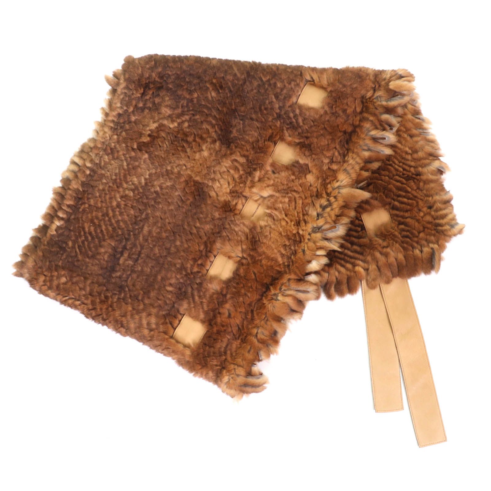 美品☆FENDI フェンディ ラパンファー レザー使い 大判 マフラー  