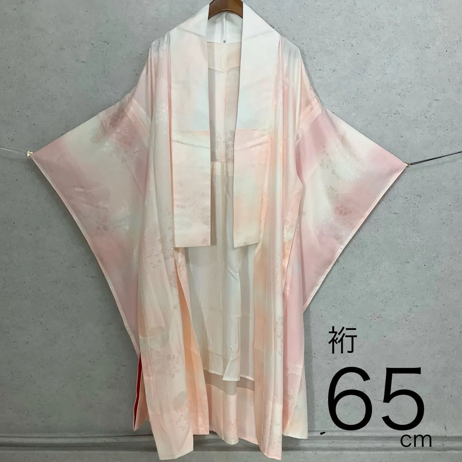 kimono+one◆未使用同然◆振袖長襦袢◆単衣◆袖無双◆居敷当て付き◆衣紋抜き付き◆仕付け糸付き◆広襟◆裄65肩丈125.5◆着物帯振袖袋帯礼装成人式結婚式振袖襦袢◆S1137