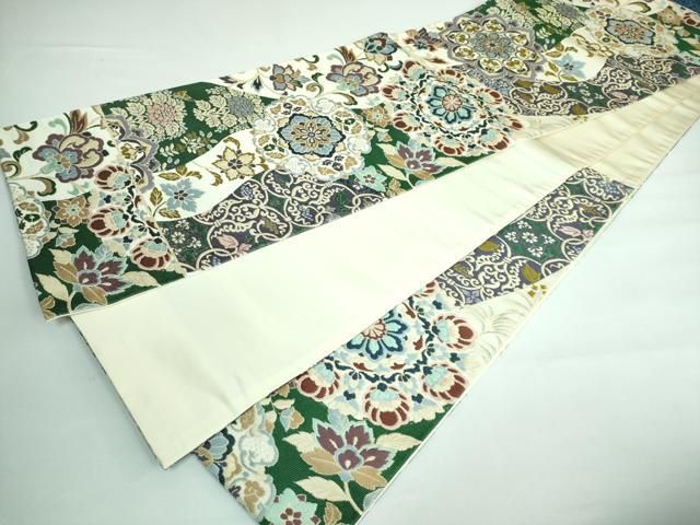 平和屋本店□極上 西陣 白綾苑大庭 六通柄袋帯 正倉院花唐草 金糸 逸品