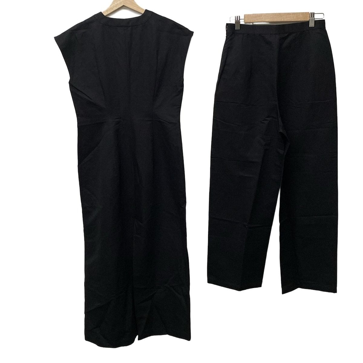 ENFOLD エンフォルド レディースパンツセットアップ レディース - 300GS133-2050 黒 麻混|フレンチスリーブ|バックスリット|ワイドパンツ